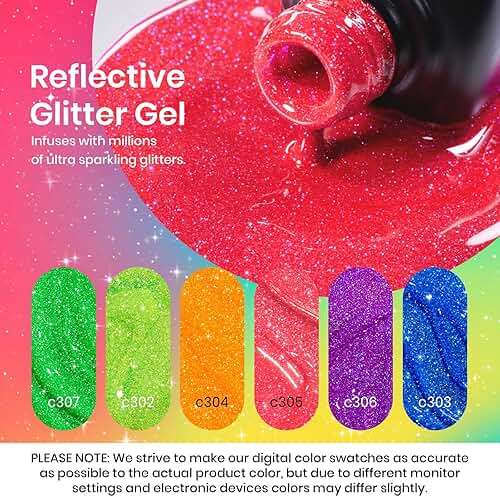 Beetles Glitter Gel Nail Polish Set - Neon Carnival Reflective Summer Gel Polish, 6 Colors Pink Green Purple Blue Bright Sparkly Gel Nails Soak Off UV Led Salon Gift for Women - Image 4