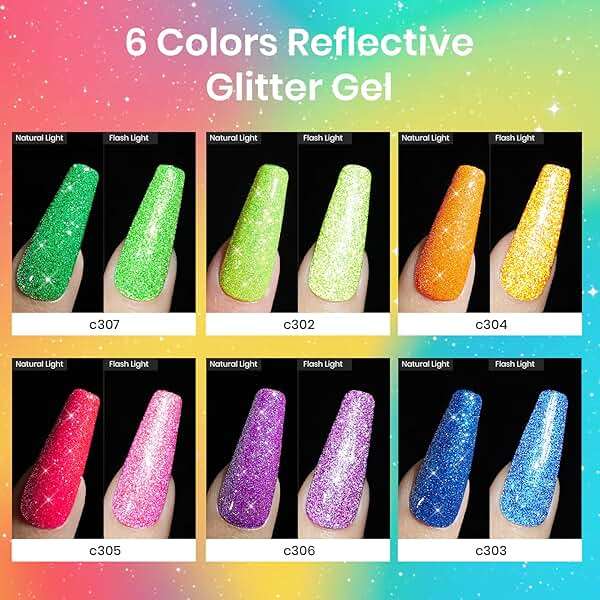 Beetles Glitter Gel Nail Polish Set - Neon Carnival Reflective Summer Gel Polish, 6 Colors Pink Green Purple Blue Bright Sparkly Gel Nails Soak Off UV Led Salon Gift for Women - Image 5