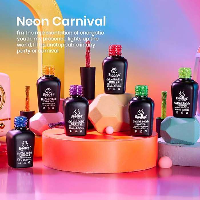 Beetles Glitter Gel Nail Polish Set - Neon Carnival Reflective Summer Gel Polish, 6 Colors Pink Green Purple Blue Bright Sparkly Gel Nails Soak Off UV Led Salon Gift for Women - Image 6
