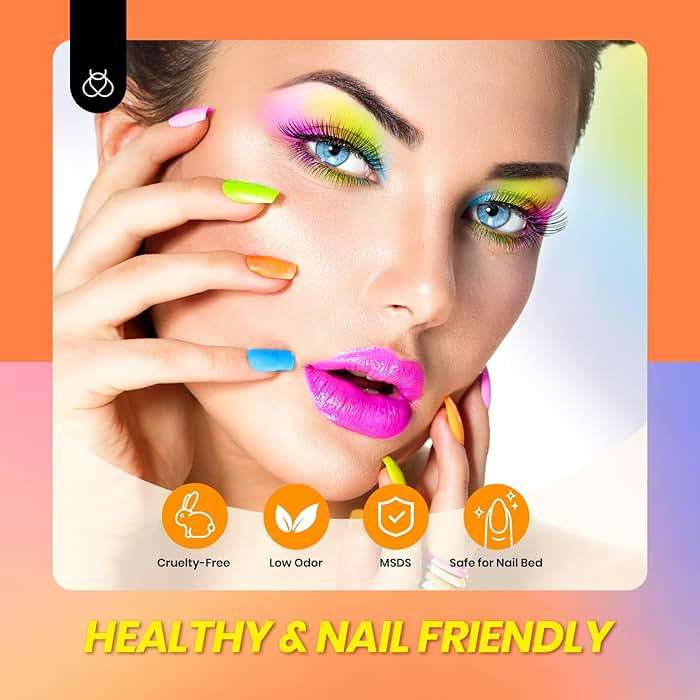 Beetles Jelly Gel Nail Polish Set - 6 Colors Neon Gel Polish Kit Sheer Hot Pink Red Orange Purple Blue Yellow Translucent Effect Soak Off UV French Nail Art Manicure Gift for Women - Image 6