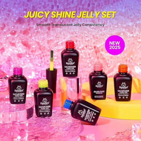 Beetles Jelly Gel Nail Polish Set - 6 Colors Neon Gel Polish Kit Sheer Hot Pink Red Orange Purple Blue Yellow Translucent Effect Soak Off UV French Nail Art Manicure Gift for Women - Image 7