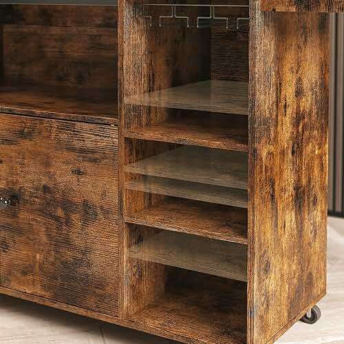 IRONCK Rolling Kitchen Island Cart with Drop-Leaf and Wine Rack, Microwave Rack Serving Cart on Wheels with Drawer & Shelves & Spice Rack & Cup Hanging, Vintage Brown - Image 7
