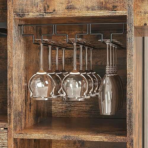 IRONCK Rolling Kitchen Island Cart with Drop-Leaf and Wine Rack, Microwave Rack Serving Cart on Wheels with Drawer & Shelves & Spice Rack & Cup Hanging, Vintage Brown - Image 9