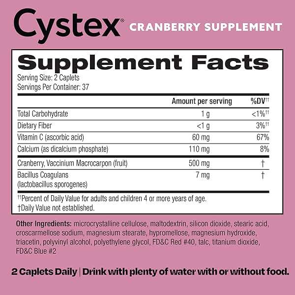 Cystex Cranberry Urinary Health Supplement - Cranberry, Probiotics, Prebiotics, & Vitamin C for Urinary Tract & Vaginal Health Support - pH & Yeast Balance - Sugar-Free Daily Health Uses - 75 Caplets - Image 7