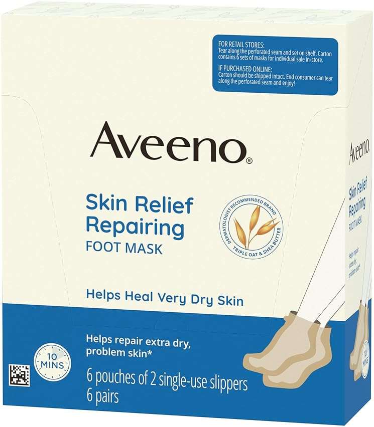 Aveeno Skin Relief Repairing Foot Mask, Moisturizing Socks with Prebiotic Oat & Shea Butter for Very Dry Skin, Foot Care for Sensitive Skin, Fragrance-Free, Value Pack, 6 Pairs of Single-Use Slippers - Image 7