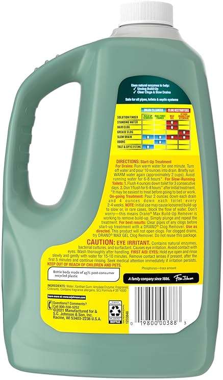 Drano Max Build Up Remover Drain Cleaner, Enzymes & Probiotics Prevents Clogs & Remove Odor-Causing Buildup, Safe for Septic, Toilets & Pipes in Bathroom Drains & Kitchen Sinks, Commercial Line, 60 oz - Image 10