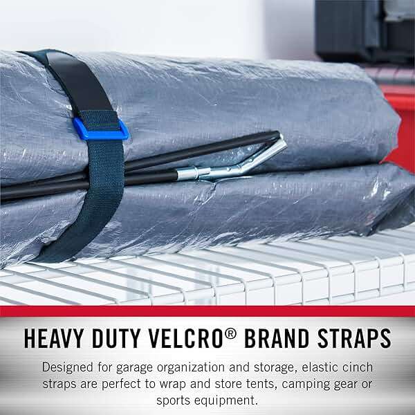 VELCRO Brand Garage Organization and Storage | Elastic Cinch Straps, 30" | Strong & Reusable | Bundle Poles and Stakes, Organize Power Tool Cords | Black, 1 Inch Wide, 2 Count - Image 5