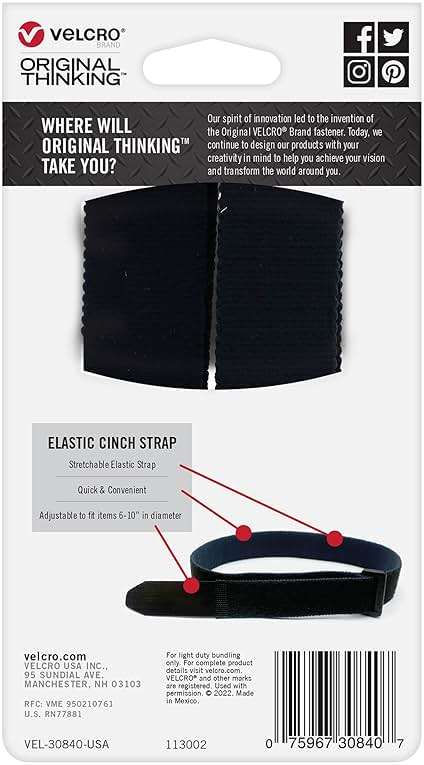 VELCRO Brand Garage Organization and Storage | Elastic Cinch Straps, 30" | Strong & Reusable | Bundle Poles and Stakes, Organize Power Tool Cords | Black, 1 Inch Wide, 2 Count - Image 8