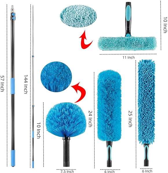 Hicavar 20 Foot High Ceiling Fan Duster with 5-12ft Extension Pole, Extendable Reusable Cobweb, Feather, Window Cleaning Squeegee Kit - Image 3