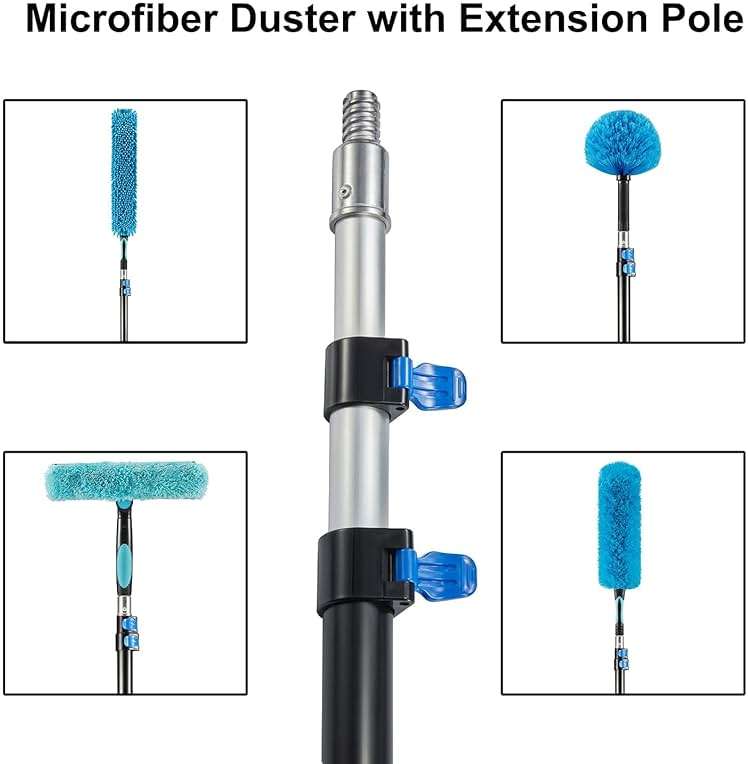 Hicavar 20 Foot High Ceiling Fan Duster with 5-12ft Extension Pole, Extendable Reusable Cobweb, Feather, Window Cleaning Squeegee Kit - Image 5