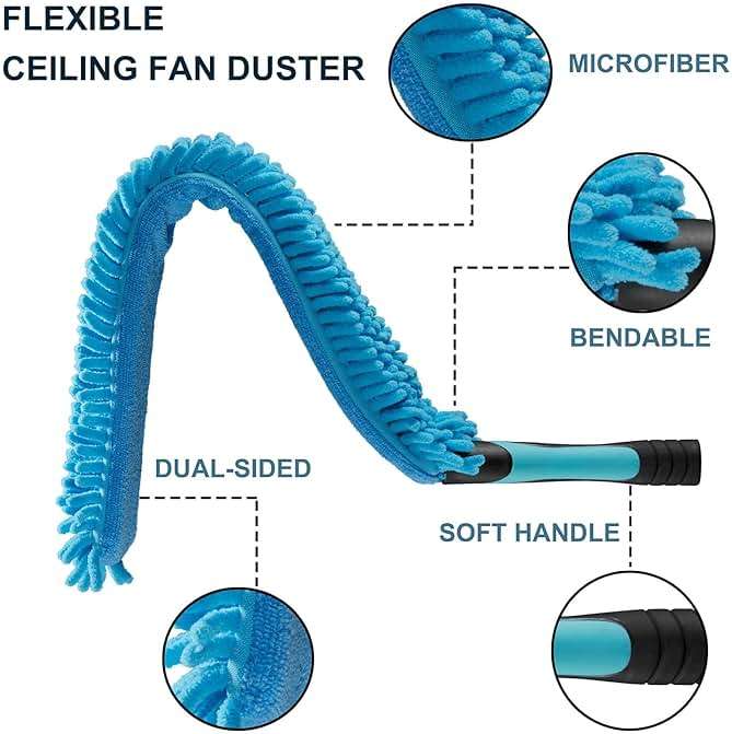 Hicavar 20 Foot High Ceiling Fan Duster with 5-12ft Extension Pole, Extendable Reusable Cobweb, Feather, Window Cleaning Squeegee Kit - Image 8