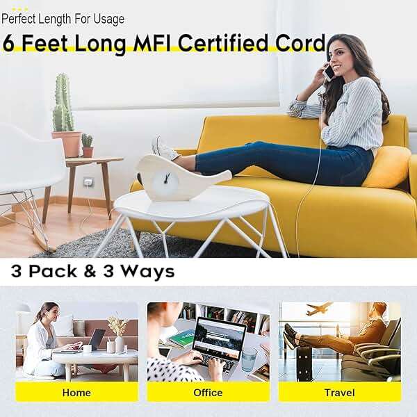Fast Charger iPhone,i Phone Charge Cable,3Pack iPhone Charger Fast Charging 6Foot Phone Charging USB C Charge Adapter 6FT Type C to Lightning Cable for iPhone 14 Pro Max/14 Plus/13/12 Mini/11/10/XS/SE - Image 3