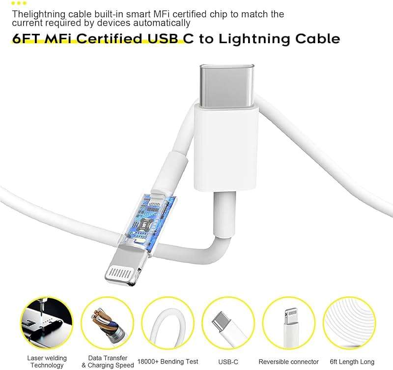 Fast Charger iPhone,i Phone Charge Cable,3Pack iPhone Charger Fast Charging 6Foot Phone Charging USB C Charge Adapter 6FT Type C to Lightning Cable for iPhone 14 Pro Max/14 Plus/13/12 Mini/11/10/XS/SE - Image 7