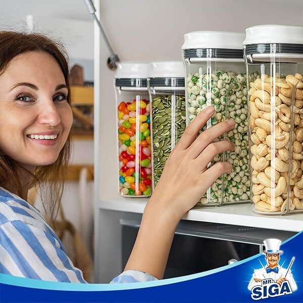 MR.SIGA Airtight Cereal Dispenser Set, Storage Containers for Dry Goods, Nuts, Beans, Snacks, BPA Free, 1.6 L / 1.69 Qt, Medium, Clear, 2 Pack - Image 2