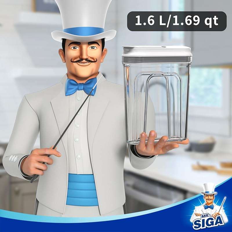 MR.SIGA Airtight Cereal Dispenser Set, Storage Containers for Dry Goods, Nuts, Beans, Snacks, BPA Free, 1.6 L / 1.69 Qt, Medium, Clear, 2 Pack - Image 3