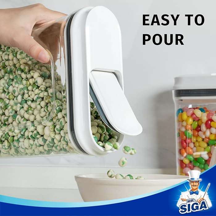 MR.SIGA Airtight Cereal Dispenser Set, Storage Containers for Dry Goods, Nuts, Beans, Snacks, BPA Free, 1.6 L / 1.69 Qt, Medium, Clear, 2 Pack - Image 4