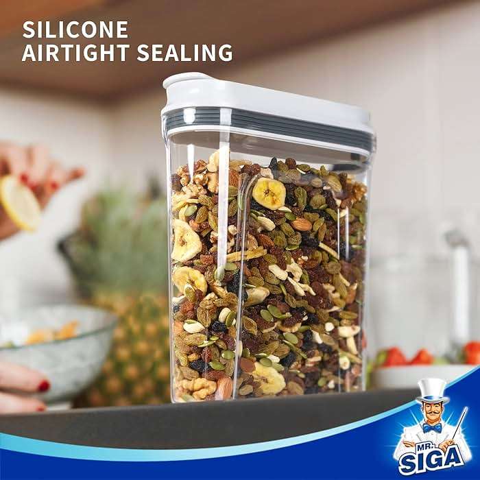 MR.SIGA Airtight Cereal Dispenser Set, Storage Containers for Dry Goods, Nuts, Beans, Snacks, BPA Free, 1.6 L / 1.69 Qt, Medium, Clear, 2 Pack - Image 5