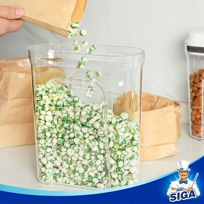 MR.SIGA Airtight Cereal Dispenser Set, Storage Containers for Dry Goods, Nuts, Beans, Snacks, BPA Free, 1.6 L / 1.69 Qt, Medium, Clear, 2 Pack - Image 6
