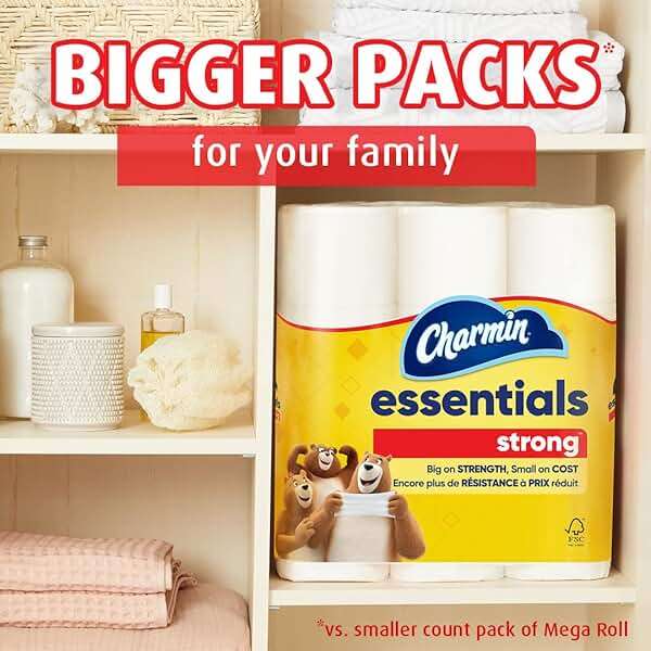 Charmin Essentials Strong Toilet Paper, 9 Mega Rolls = 36 Regular Rolls - Image 6
