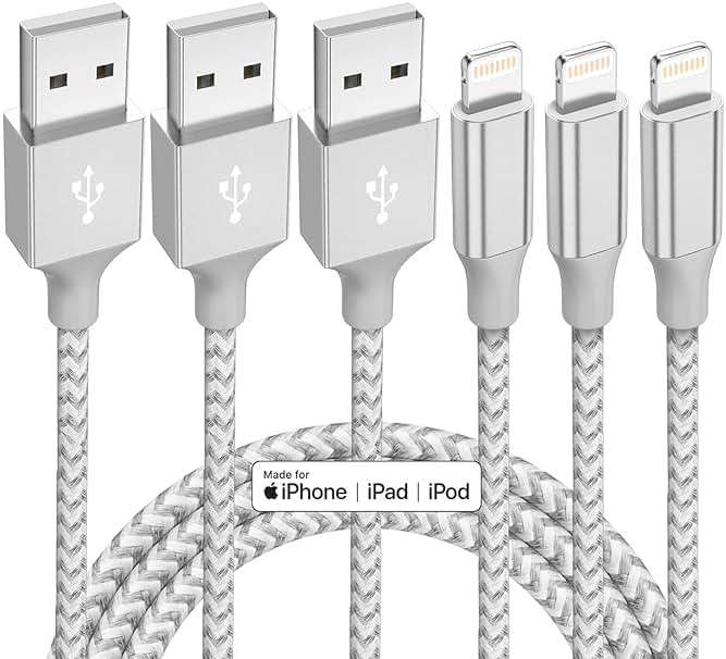 iPhone Charger 3 Pack 10 ft Apple MFi Certified Lightning Nylon Braided Cable Fast Charging Cord Compatible with iPhone 13 12 11 Pro Max XR XS X 8 7 6 Plus SE iPad and More - Image 1
