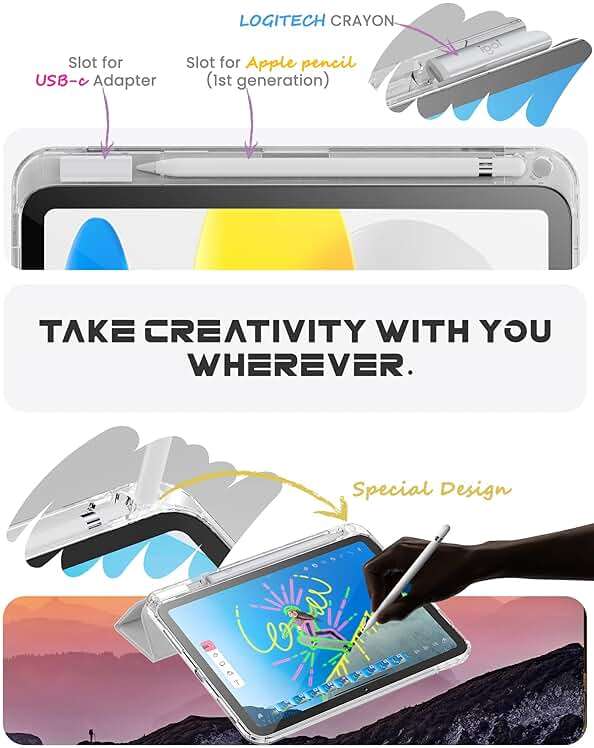 INFILAND Compatible with iPad A16 Case 11th Generation 11 Inch 2025, iPad 10th Generation Case 10.9 Inch 2022, Clear Protective Slim Cover with Apple Pencil Holder & Charging Adapter Slot (Silver) - Image 5