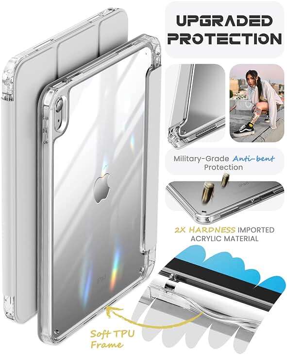 INFILAND Compatible with iPad A16 Case 11th Generation 11 Inch 2025, iPad 10th Generation Case 10.9 Inch 2022, Clear Protective Slim Cover with Apple Pencil Holder & Charging Adapter Slot (Silver) - Image 6