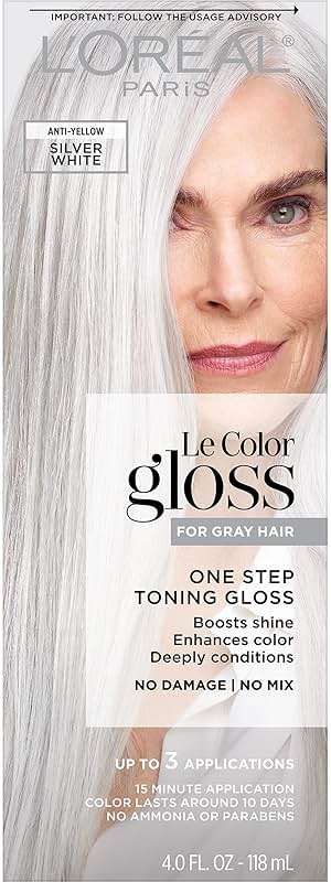 L’Oreal Paris Le Color Gloss One Step Toning Gloss, In-Shower Hair Toner with Deep Conditioning Treatment Formula for Gray Hair, Silver White, 1 Kit - Image 1