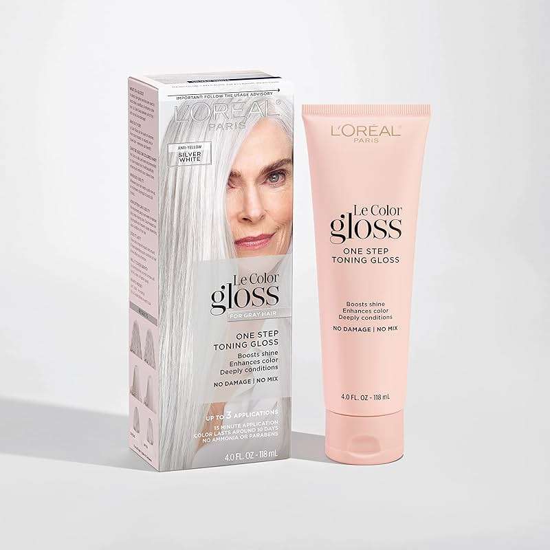 L’Oreal Paris Le Color Gloss One Step Toning Gloss, In-Shower Hair Toner with Deep Conditioning Treatment Formula for Gray Hair, Silver White, 1 Kit - Image 2