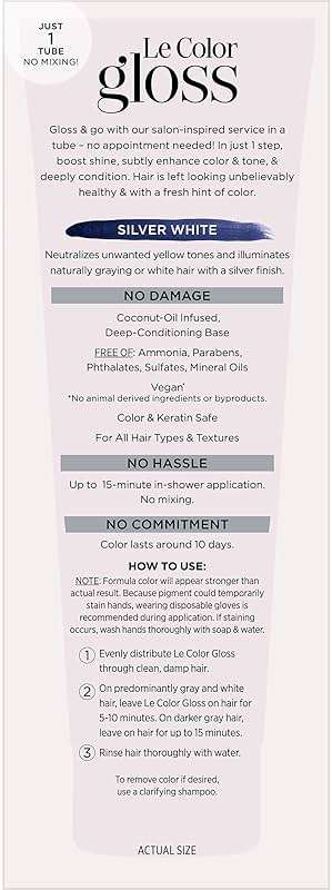 L’Oreal Paris Le Color Gloss One Step Toning Gloss, In-Shower Hair Toner with Deep Conditioning Treatment Formula for Gray Hair, Silver White, 1 Kit - Image 3
