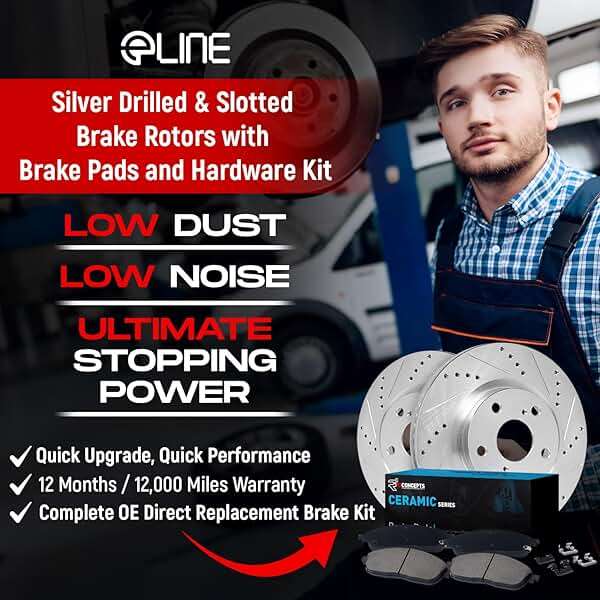 R1 Concepts Front and Rear Brake Kit For 2019-2022 Genesis G70, 2018-2021 Kia Stinger| Drilled Slotted Brake Rotors| Ceramic Brake Pads and Rotors Kit| Hardware included - Image 3