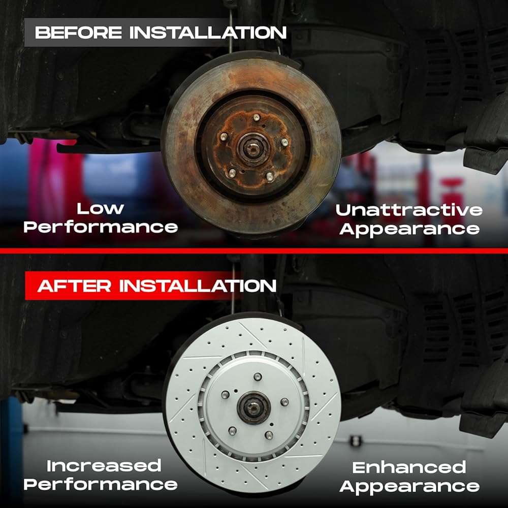 R1 Concepts Front and Rear Brake Kit Fits 2007-2009 Chrysler Aspen, Dodge Durango; 2006-2010 Dodge Ram 1500| Optimum Oep Brake Pads and Drilled Slotted Brake Rotors| 13.2" Front & 13.9" Rear - Image 5