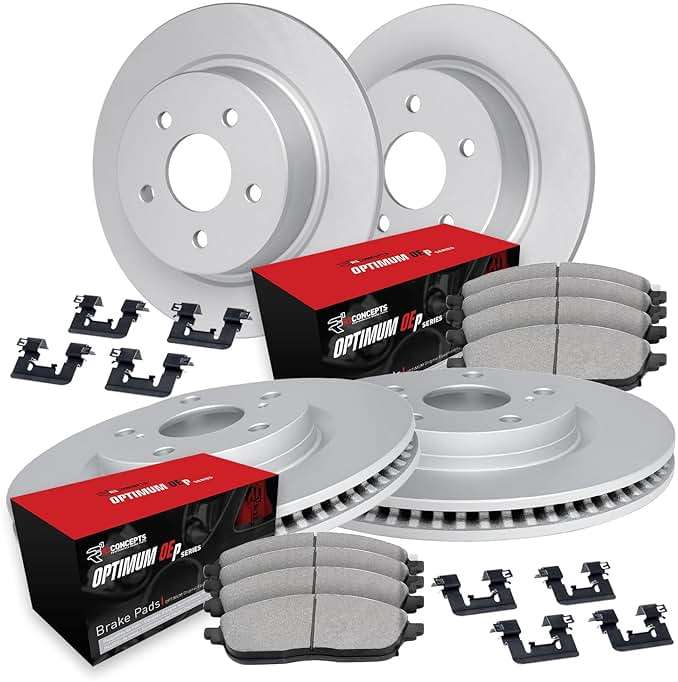 R1 Concepts Front and Rear Brake Kit Fits 2013-2018 Hyundai Santa Fe; 2013-2019 Hyundai Santa Fe XL| Optimum Oep Pads, Blank Rotors| Hardware| 12.6" Front & 11.9" Rear - Image 1