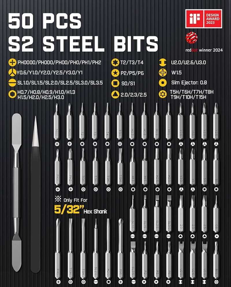 Fanttik E1 Max Electric Screwdriver, Mini Precision Screwdriver Set, 50 Magnetic Bits, Magnetic Storage, 5/32‘’Hex, Repair Tool Kit for Electronics Phone Camera Laptop Watch for Dad - Image 6