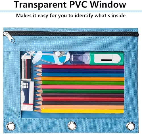 Forvencer 6 Pack Pencil Pouches for 3 Ring Binder, Smooth Zipper 3 Ring Binder Pencil Pouch, Multi-Color Pencil Case for Binder, Clear Top Binder Pencil Pouch, Pencil Bag with 3 Re-enforced Grommets - Image 6