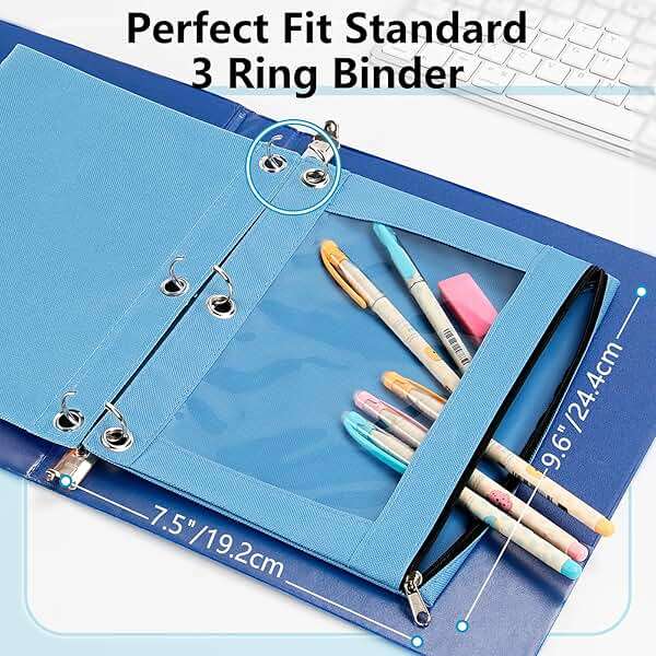 Forvencer Pencil Pouch for 3 Ring Binder, Large Pencil Case Pouch with 3 Reinforced Grommets, Pen Bag, Clear Window Pencil Case, Binder Accessories, Black - Image 2