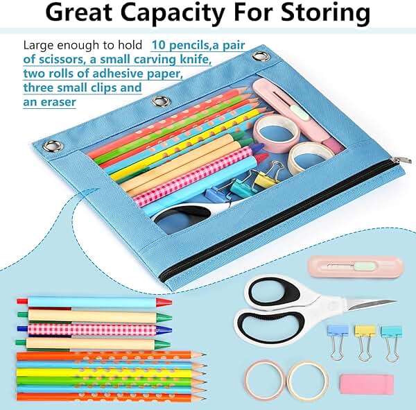 Forvencer Pencil Pouch for 3 Ring Binder, Large Pencil Case Pouch with 3 Reinforced Grommets, Pen Bag, Clear Window Pencil Case, Binder Accessories, Black - Image 5