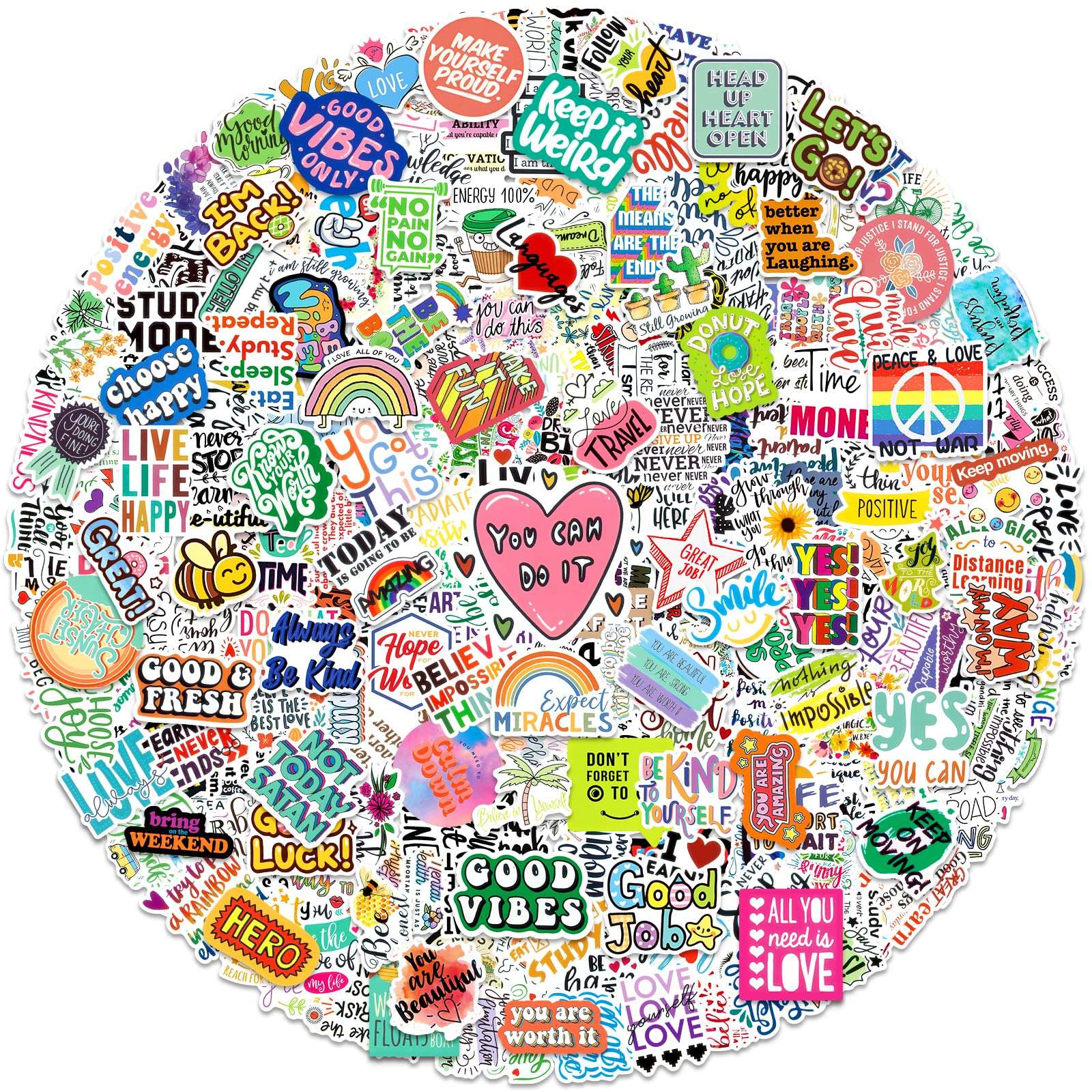 Greingways 300 PCS Inspirational Stickers for Adults, Motivational Water Bottle Stickers for Teens Kids Teachers, Journaling Scrapbook Laptop Positive Quote Vinyl Sticker for Vision Board Supplies - Image 1