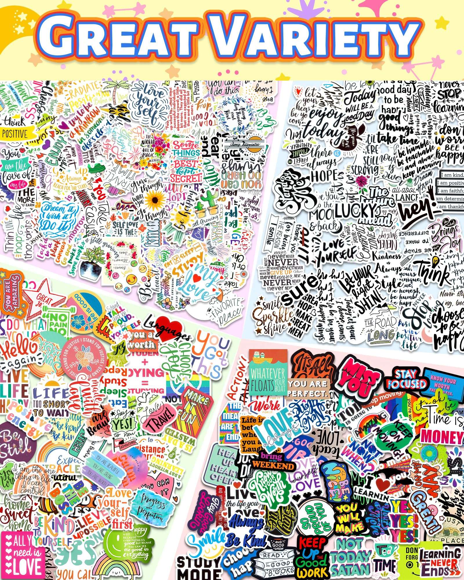 Greingways 300 PCS Inspirational Stickers for Adults, Motivational Water Bottle Stickers for Teens Kids Teachers, Journaling Scrapbook Laptop Positive Quote Vinyl Sticker for Vision Board Supplies - Image 4
