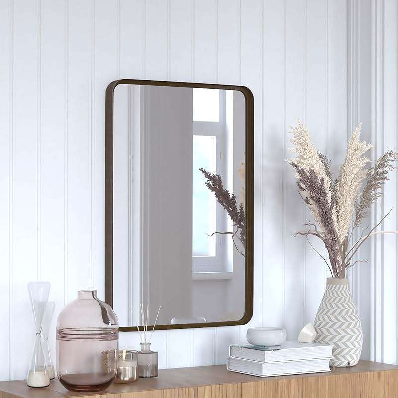 Flash Furniture Janinne Rectangle Wall Mirror - Brushed Bronze Accent Mirror - 20" x 30" Vanity Mirror - for Bathroom, Vanity, Entryway, Dining Room, & Living Room - Image 1