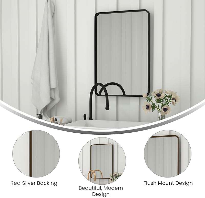 Flash Furniture Janinne Rectangle Wall Mirror - Brushed Bronze Accent Mirror - 20" x 30" Vanity Mirror - for Bathroom, Vanity, Entryway, Dining Room, & Living Room - Image 4