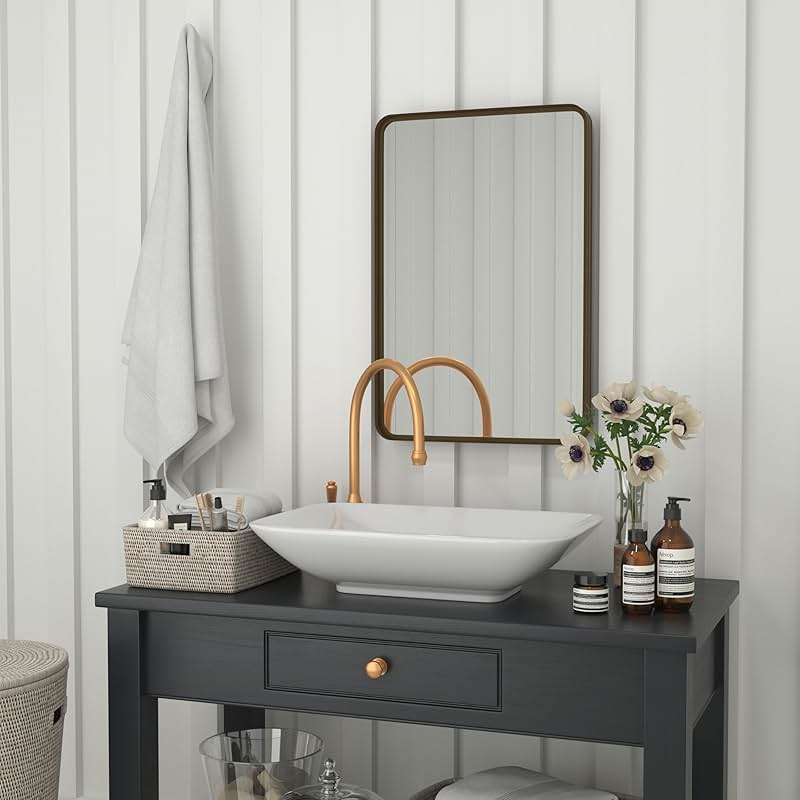 Flash Furniture Janinne Rectangle Wall Mirror - Brushed Bronze Accent Mirror - 20" x 30" Vanity Mirror - for Bathroom, Vanity, Entryway, Dining Room, & Living Room - Image 6