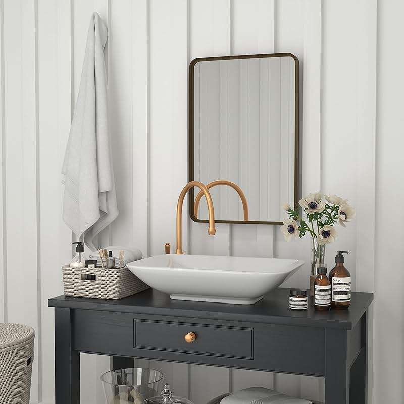 Flash Furniture Janinne Rectangle Wall Mirror - Brushed Bronze Accent Mirror - 20" x 30" Vanity Mirror - for Bathroom, Vanity, Entryway, Dining Room, & Living Room - Image 8