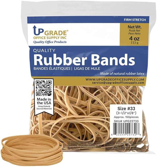 Upgrade Office Supply UPG22733 Rubber Bands, Size #33 (3-1/2” x 1/8”), 150 Bands, 1/4 lb, USA - Image 1