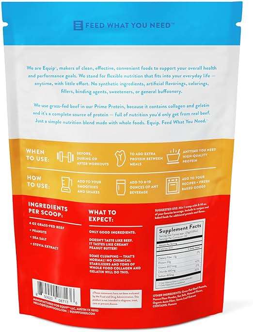 Equip Prime Peanut Butter Protein Powder - Gut-Friendly, No Sugar Protein Shake Powder with Grass-Fed Beef & Natural Collagen - Rich & Creamy Mix - 21g Per Serving - Whey & Dairy-Free (30 Scoops) - Image 7
