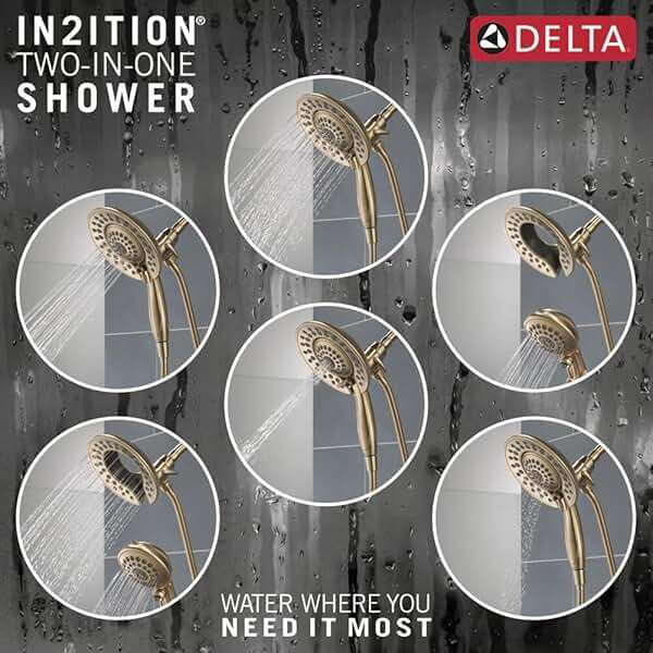 Delta Saylor 17 Series Brushed Gold Dual-Function Shower Faucet Set with In2ition 2-in-1 Dual Shower Head with HandHeld Spray Combo, Valve Trim Kit, Champagne Bronze T17235-CZ-I (Valve Not Included) - Image 6