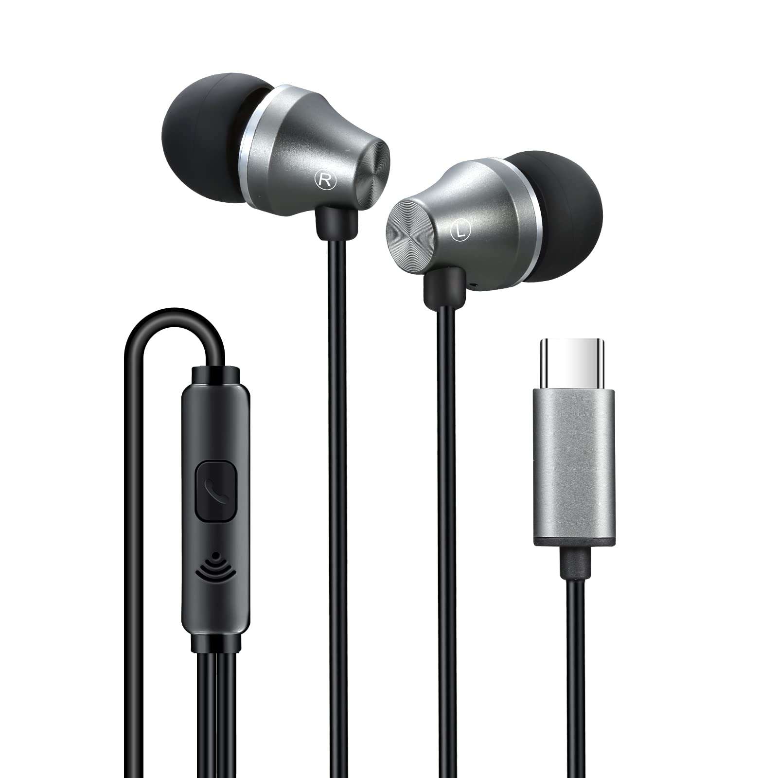 iRAG A101C USB C Headphones Earbuds with Microphone - Wired Type C Plug in in-Ear Earphones for Samsung Galaxy, Google Pixel and Most USB C Devices (Gun Metal) - Image 1
