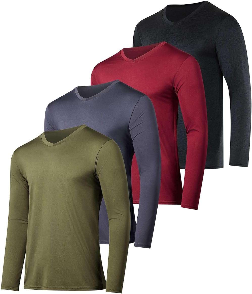 Real Essentials 4 Pack: Men's Dry Fit Long Sleeve V-Neck Active T-Shirt - Athletic Outdoor UPF 50+ (Available in Big & Tall) - Image 1