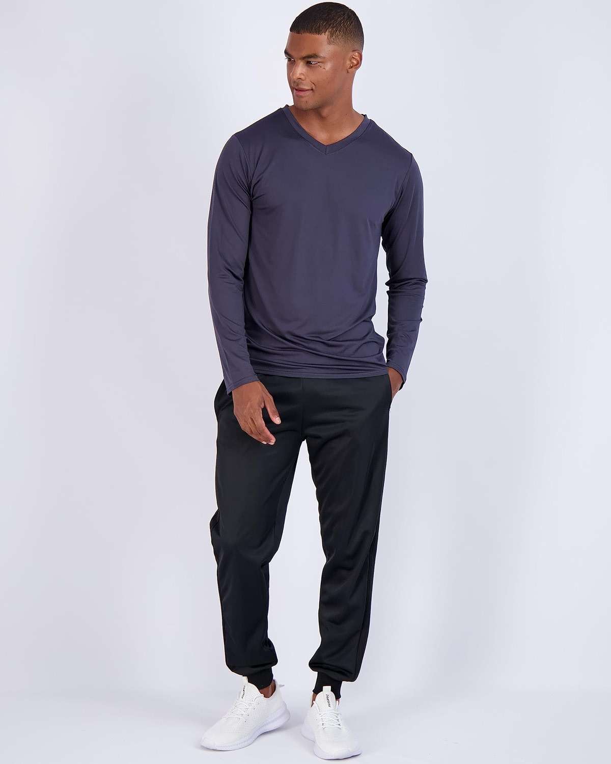 Real Essentials 4 Pack: Men's Dry Fit Long Sleeve V-Neck Active T-Shirt - Athletic Outdoor UPF 50+ (Available in Big & Tall) - Image 3