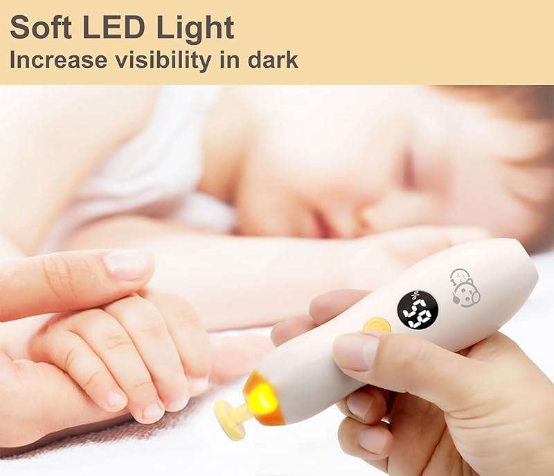 Royal Angels Rechargeable 22 in 1 Baby Nail Trimmer with LCD Display, Labeled Case, 13 Extra Pads, Safe Quiet LED Light Electric Baby Nail File Kit for Newborns Toddlers (Mango) - Image 3