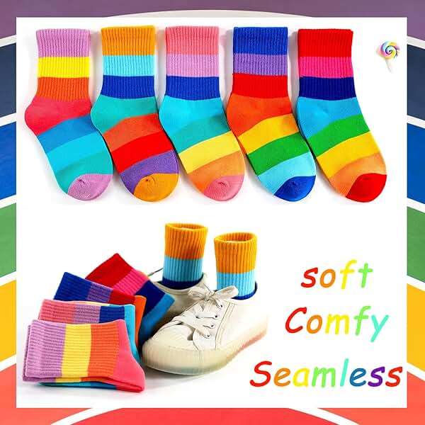 hakugoo Kids Crew Socks Seamless Boys Girls Rainbow Stripes Socks Cotton Athletic Sock Unisex Cute Fun Boot Sock 5 Pairs - Image 7